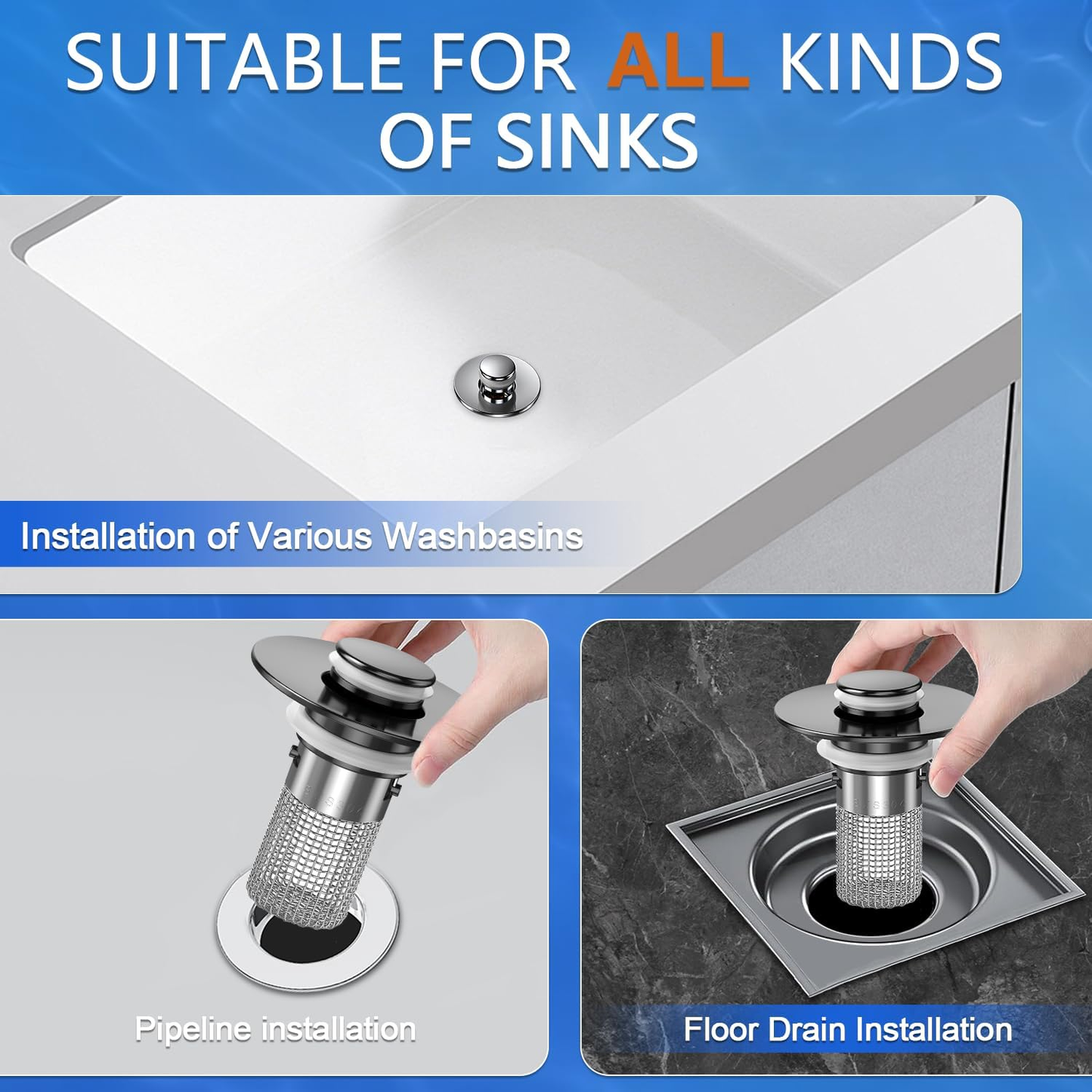 🔥Last save 49% OFF Bathroom Sink Stopper Hair Catcher, Universal Pop Up Sink Drain Filter with Stainless Steel Filter Basket, Bathroom Sink Drain Strainer