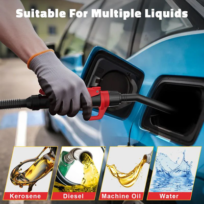 Cordless fuel transfer pump compatible with DeWalt 20V and Milwaukee 18V batteries