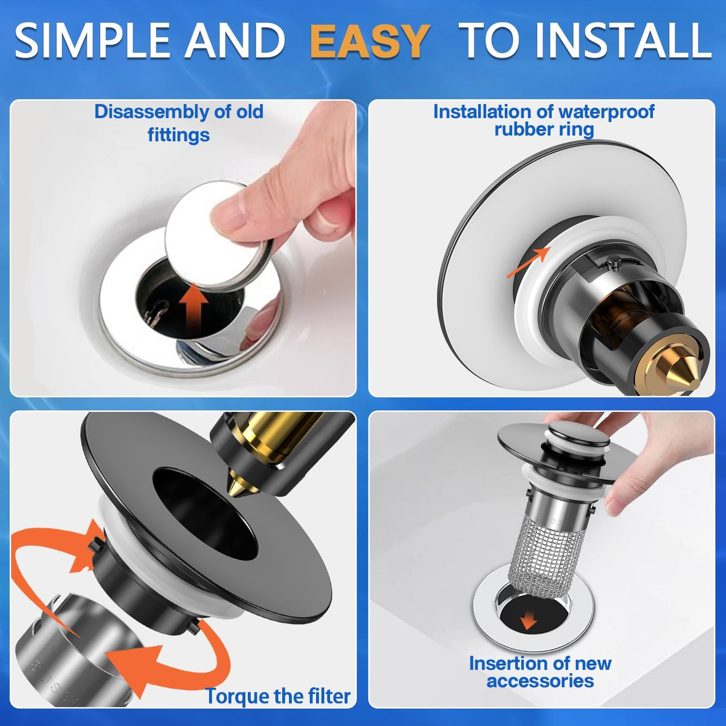 🔥Last save 49% OFF Bathroom Sink Stopper Hair Catcher, Universal Pop Up Sink Drain Filter with Stainless Steel Filter Basket, Bathroom Sink Drain Strainer