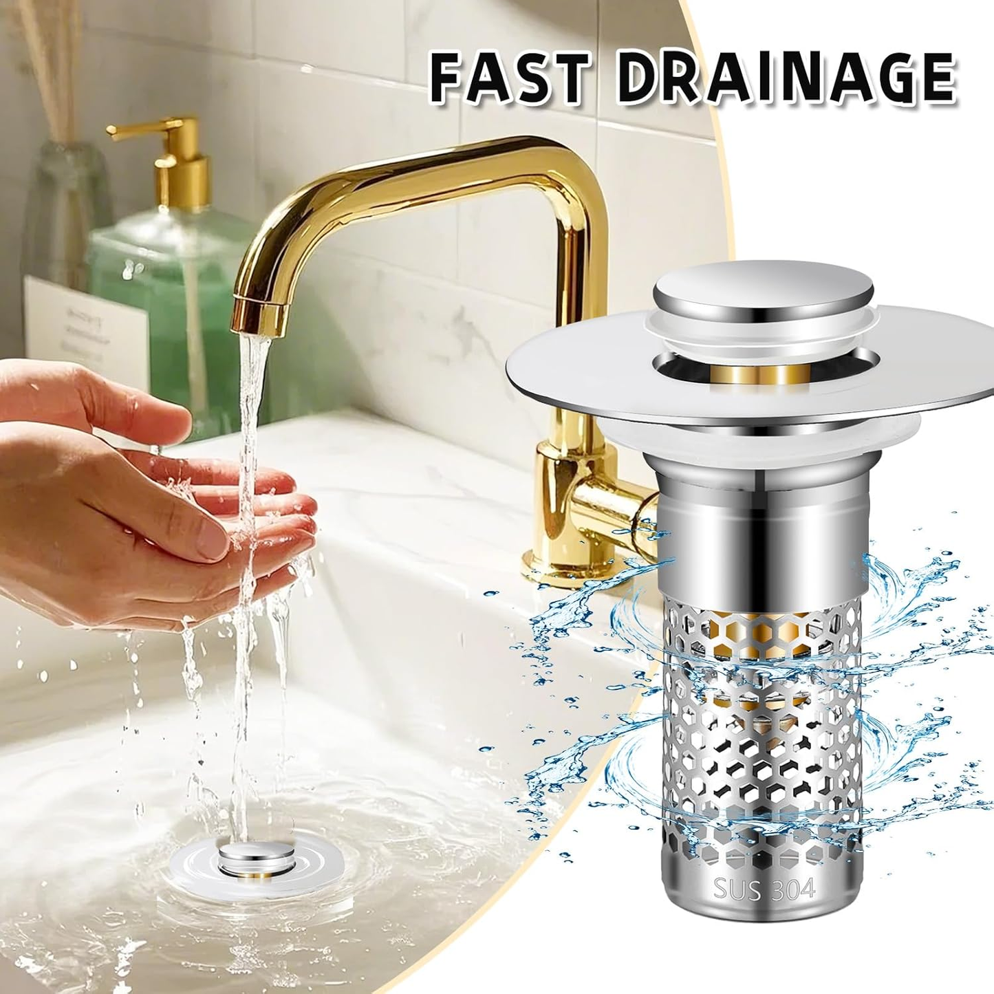 🔥Last save 49% OFF Bathroom Sink Stopper Hair Catcher, Universal Pop Up Sink Drain Filter with Stainless Steel Filter Basket, Bathroom Sink Drain Strainer